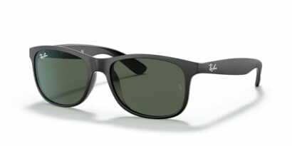Black Ray-Ban sunglasses with green lenses.