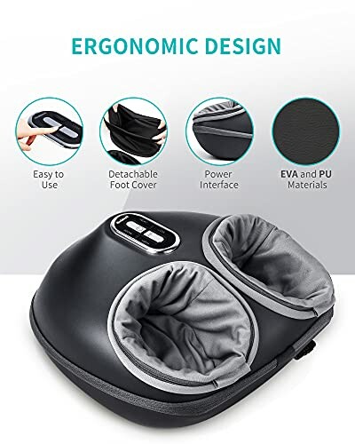 Ergonomic foot massager with detachable cover and power interface.