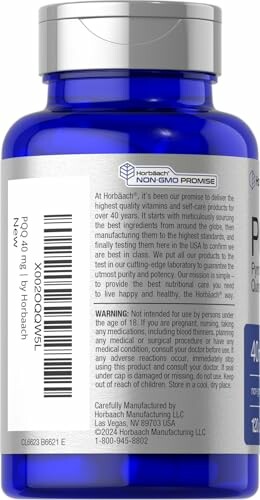 Hortbach vitamin supplement bottle with label details and non-GMO promise.