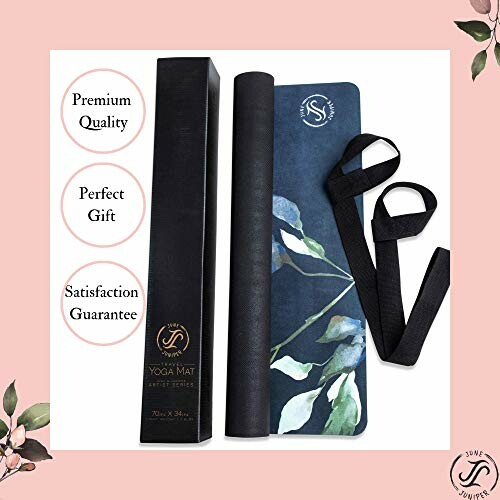 Premium quality yoga mat with floral design and strap